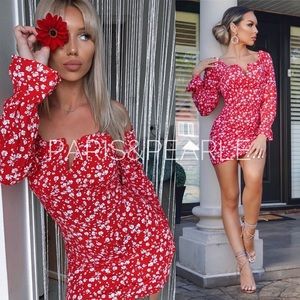 Floral Romance Red Bardot Off The Shoulder Dress